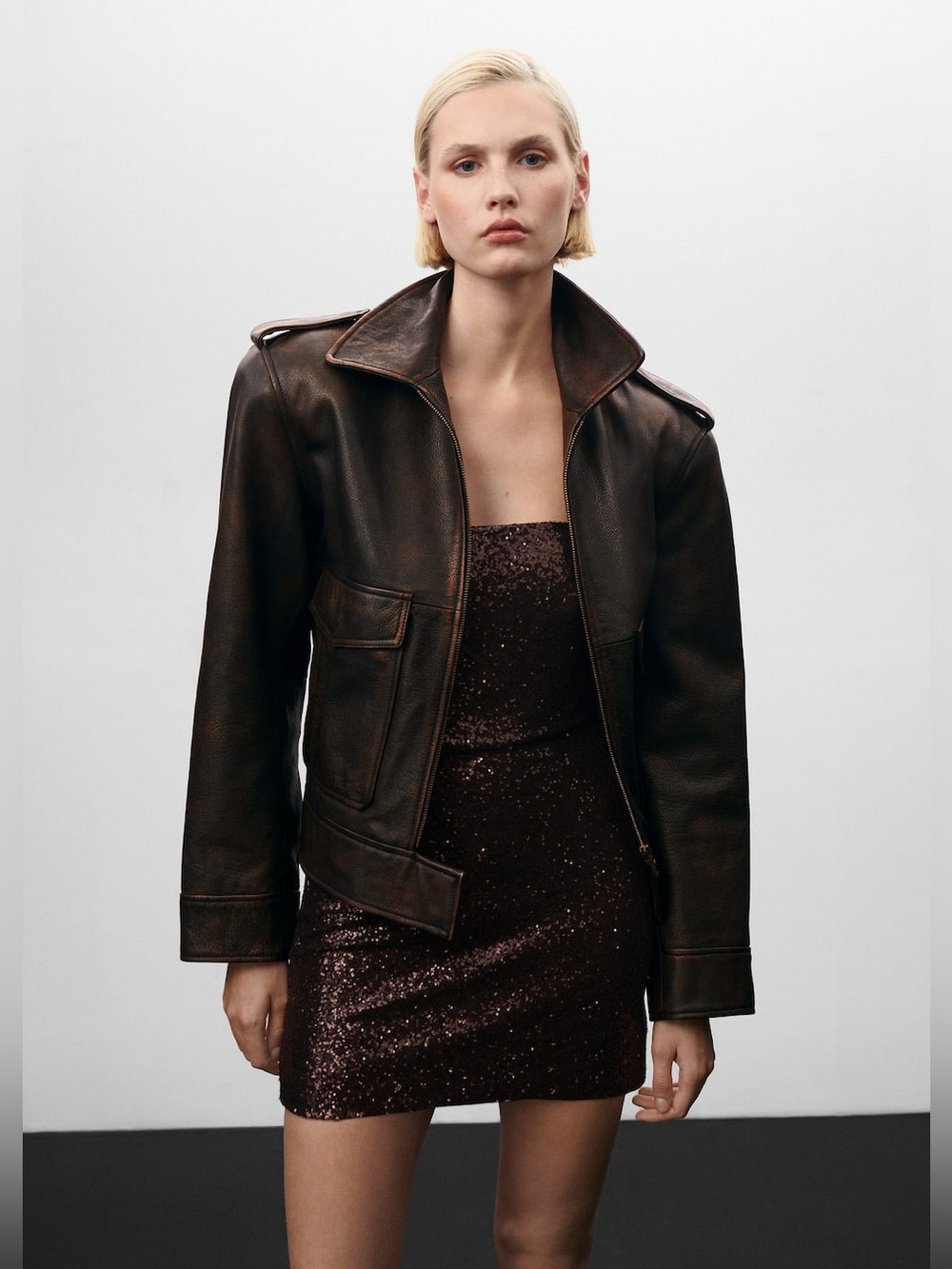 JEN CEBALLOS x MANGO Pocket Leather Jacket Women's Size S
